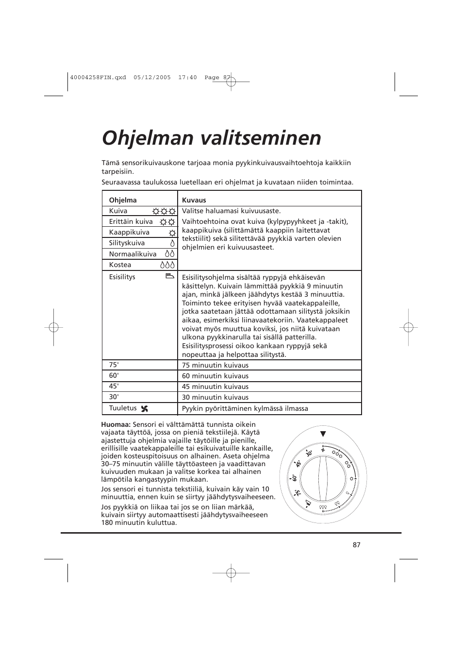 Ohjelman valitseminen | Candy AB CDC 668 - SY User Manual | Page 87 / 92