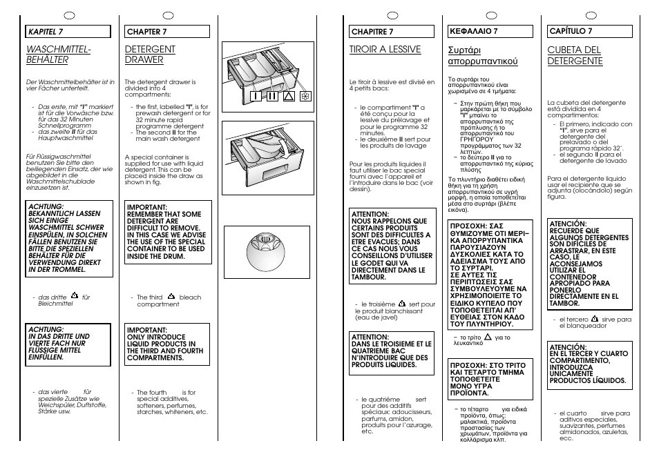 Tiroir a lessive, Detergent drawer, Waschmittel- behälter | Cubeta del detergente | Candy CJ 473 T User Manual | Page 16 / 33