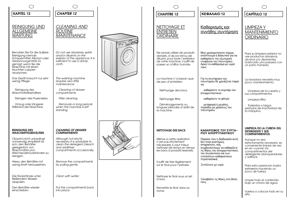 Nettoyage et entretien ordinaire, Reinigung und allgemeine wartung, Cleaning and routine maintenance | Limpieza y mantenimiento ordinario | Candy CJ 473 T User Manual | Page 28 / 33