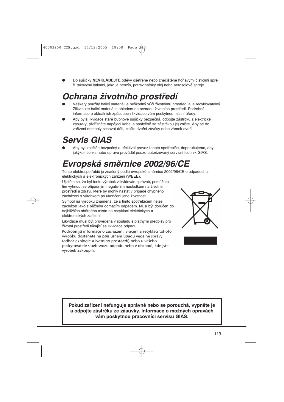 Ochrana životního prostředí, Servis gias | Candy CC2 77 T-86S User Manual | Page 113 / 164