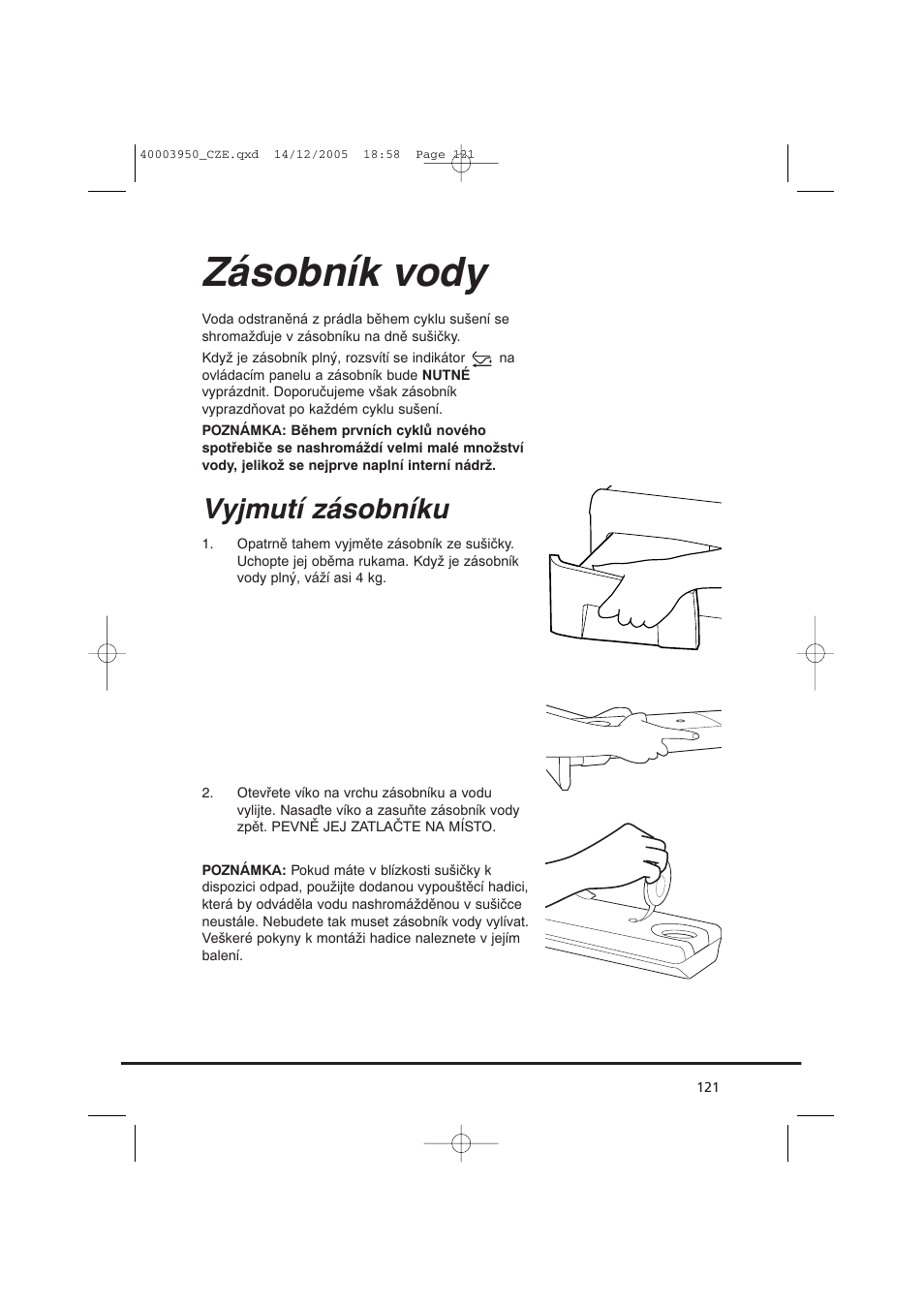 Zásobník vody, Vyjmutí zásobníku | Candy CC2 77 T-86S User Manual | Page 121 / 164