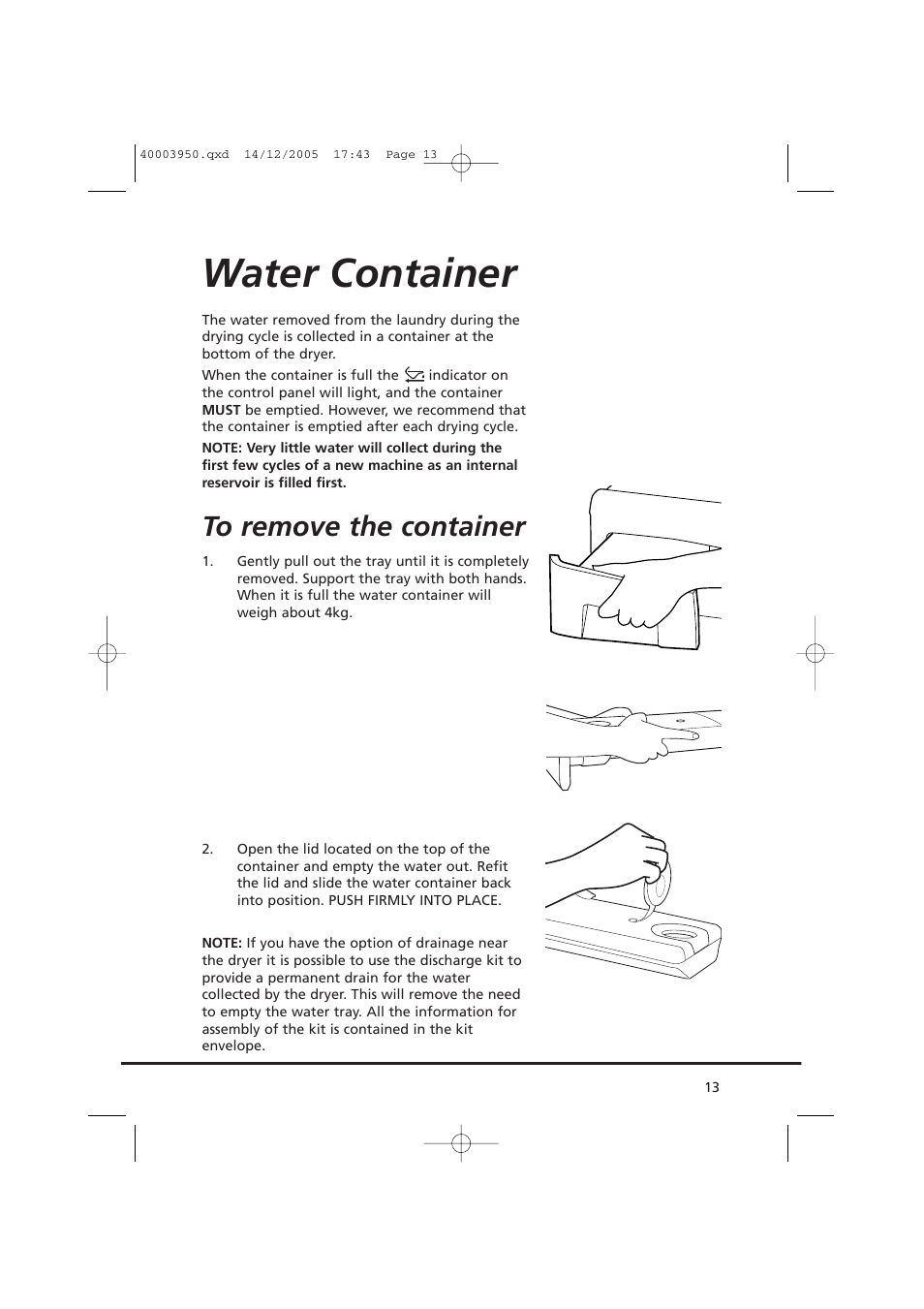 Water container | Candy CC2 77 T-86S User Manual | Page 13 / 164