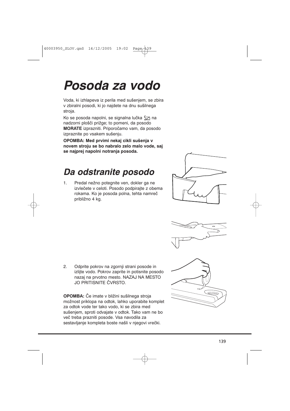Posoda za vodo, Da odstranite posodo | Candy CC2 77 T-86S User Manual | Page 139 / 164