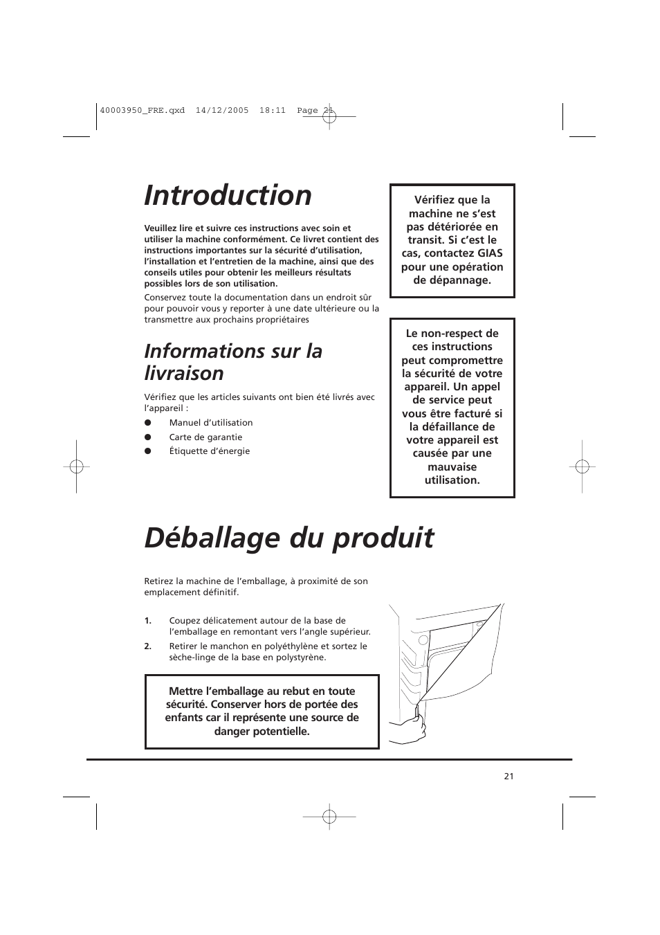 Introduction, Déballage du produit, Informations sur la livraison | Candy CC2 77 T-86S User Manual | Page 21 / 164