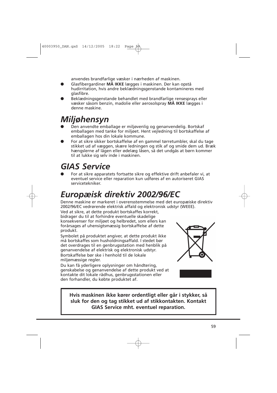 Miljøhensyn, Gias service | Candy CC2 77 T-86S User Manual | Page 59 / 164