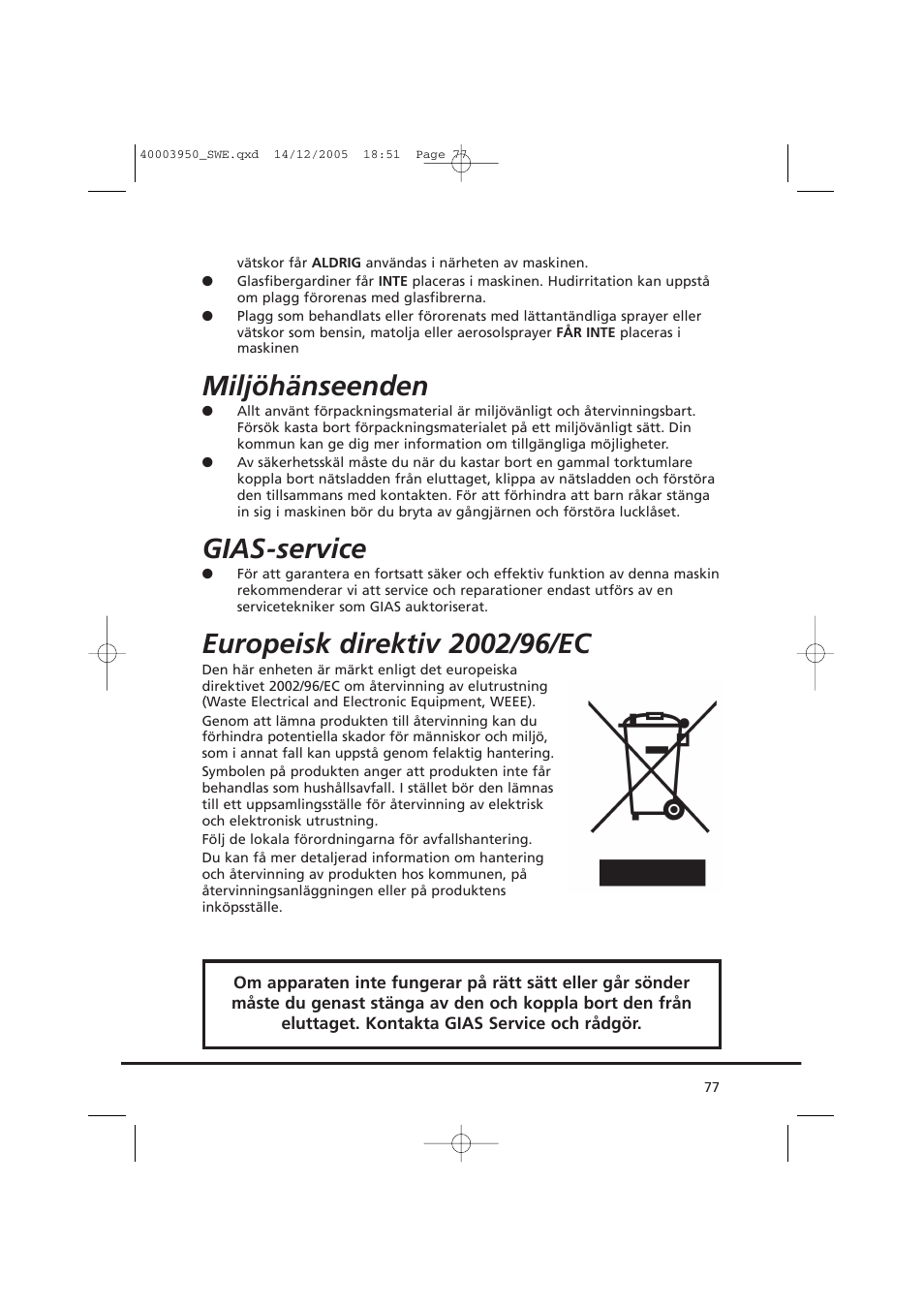 Miljöhänseenden, Gias-service | Candy CC2 77 T-86S User Manual | Page 77 / 164