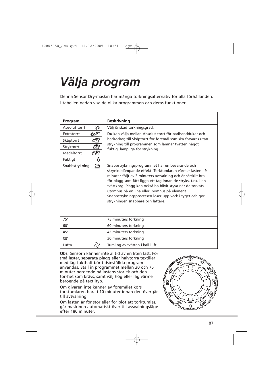 Välja program | Candy CC2 77 T-86S User Manual | Page 87 / 164