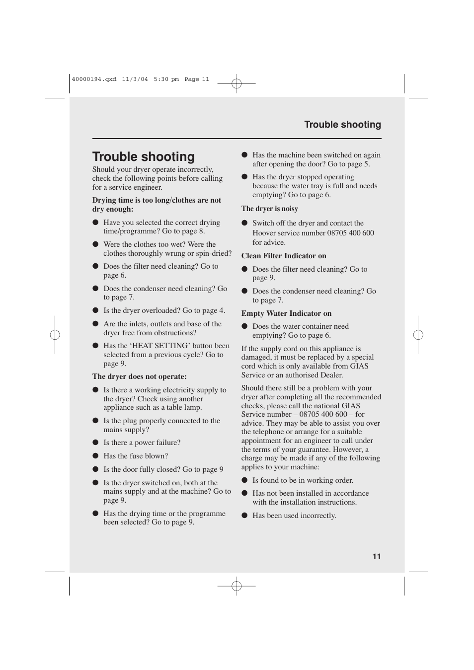Trouble shooting | Candy AB CDC 266 UK User Manual | Page 11 / 12
