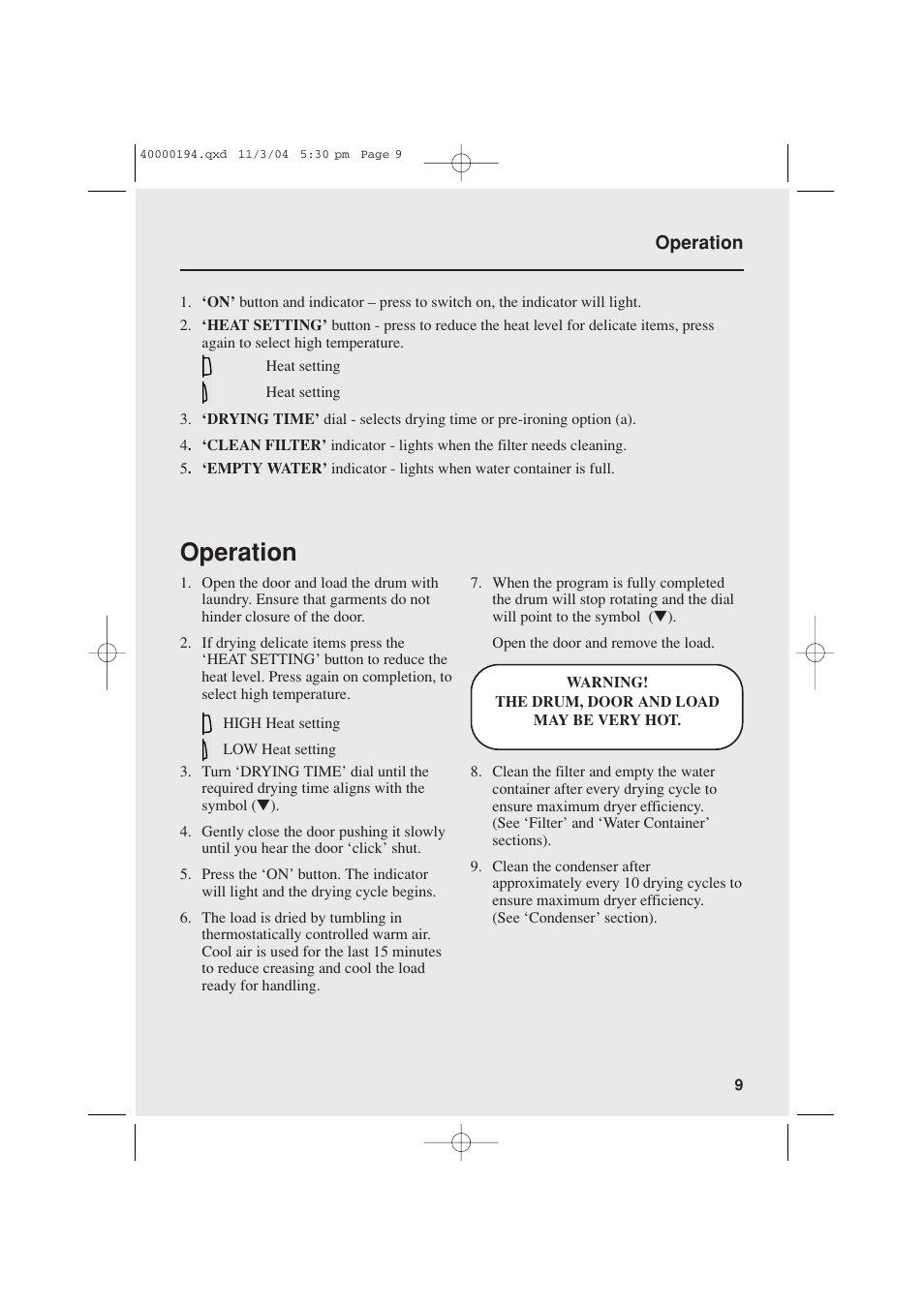 Operation | Candy AB CDC 266 UK User Manual | Page 9 / 12