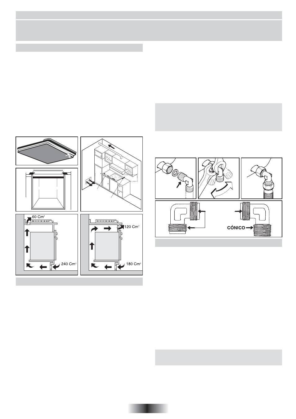 Instalación, Conexiones de gas empotramiento, Conexiones eléctricas | Candy PLAS 640 XX User Manual | Page 21 / 26
