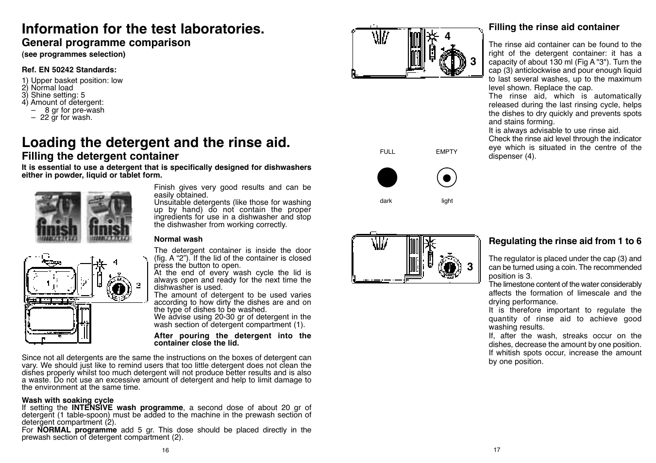 Information for the test laboratories, Loading the detergent and the rinse aid | Candy LS CD 650 UK User Manual | Page 9 / 17