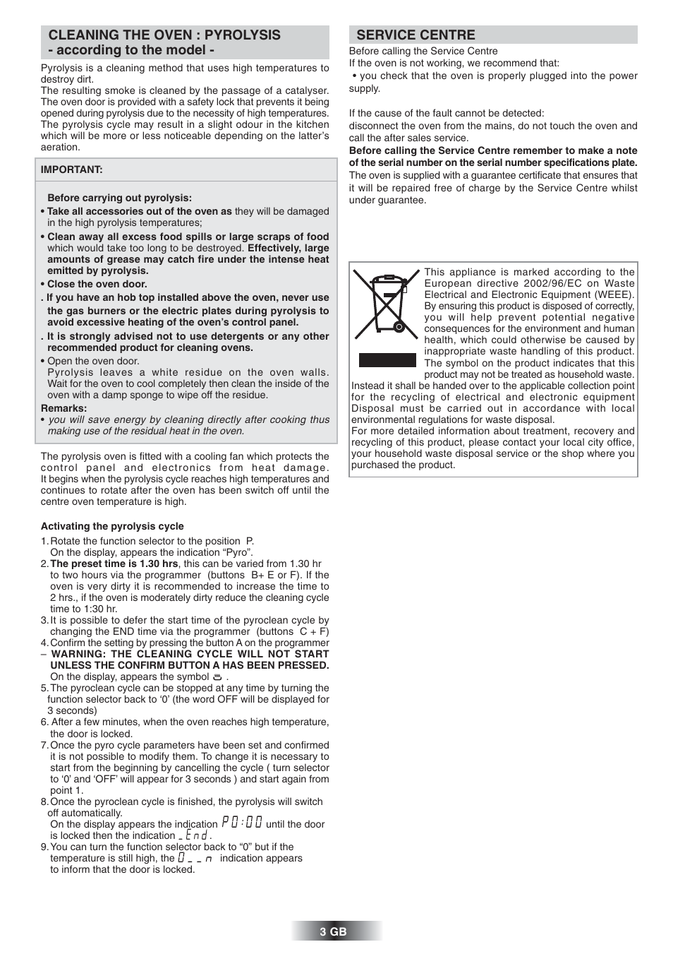 Service centre | Candy FL 856 X UK User Manual | Page 4 / 9