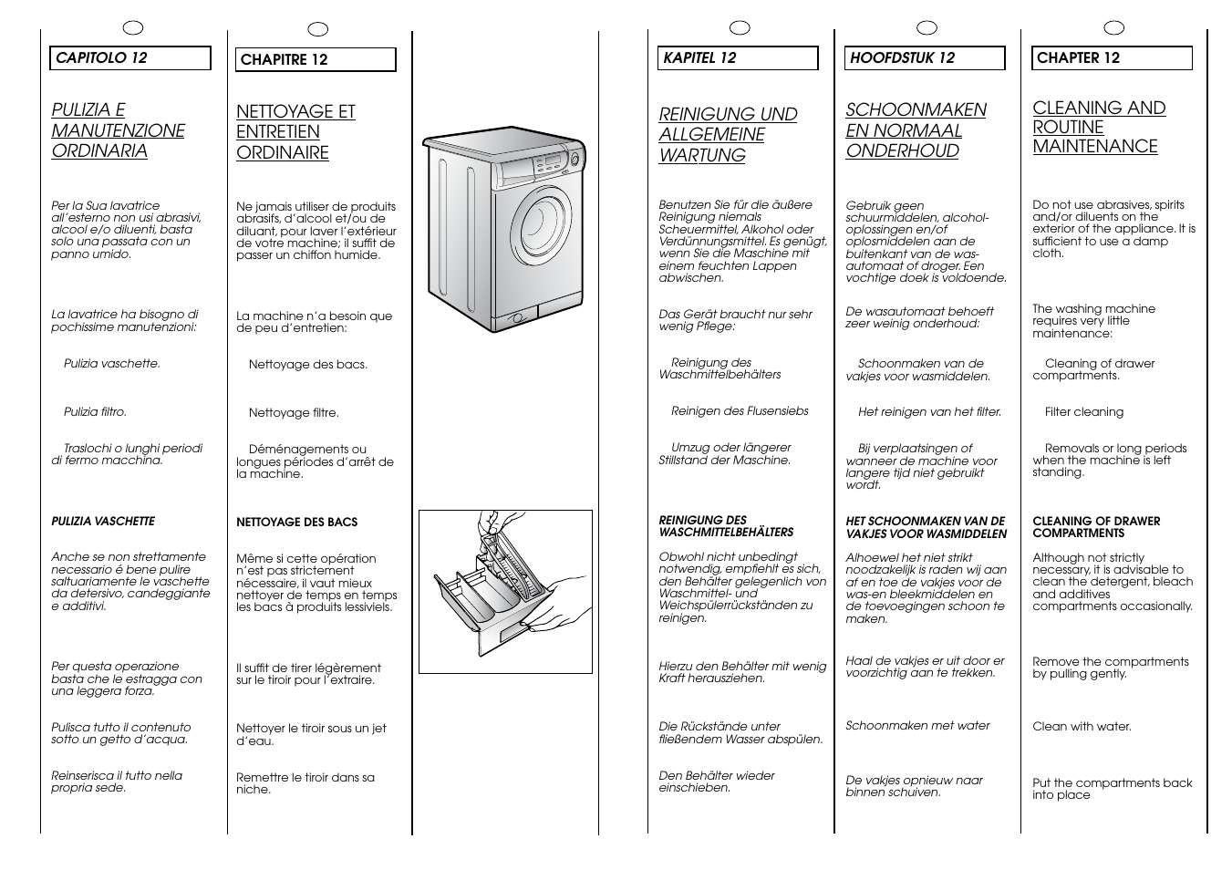 Cleaning and routine maintenance, Reinigung und allgemeine wartung, Nettoyage et entretien ordinaire | Schoonmaken en normaal onderhoud, Pulizia e manutenzione ordinaria | Candy ACTIVA SMART 130 DE User Manual | Page 32 / 37