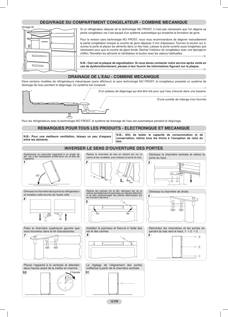 Drainage de l'eau - combine mecanique, Inverser le sens d'ouverture des portes | Candy CRCS 6184 X User Manual | Page 14 / 45