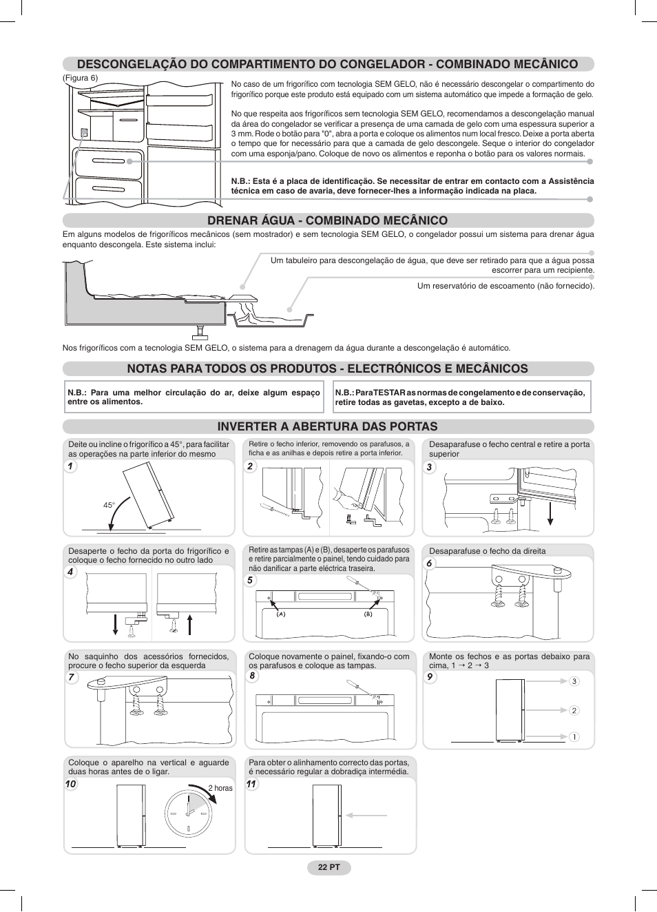 Drenar água - combinado mecânico, Inverter a abertura das portas | Candy CRCS 6184 X User Manual | Page 23 / 45