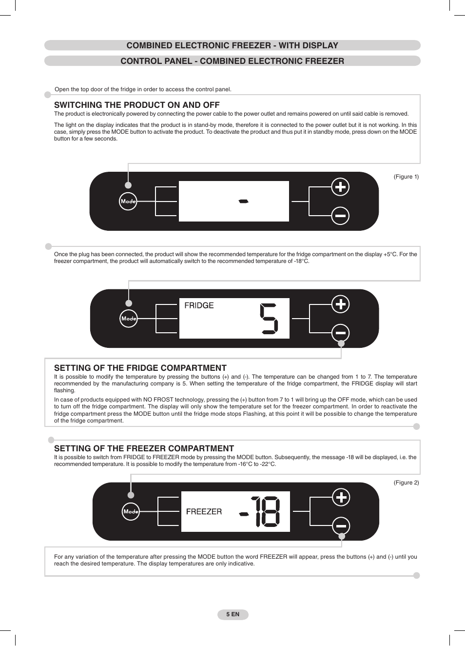 Switching the product on and off, Setting of the fridge compartment, Setting of the freezer compartment | Candy CRCS 6184 X User Manual | Page 6 / 45
