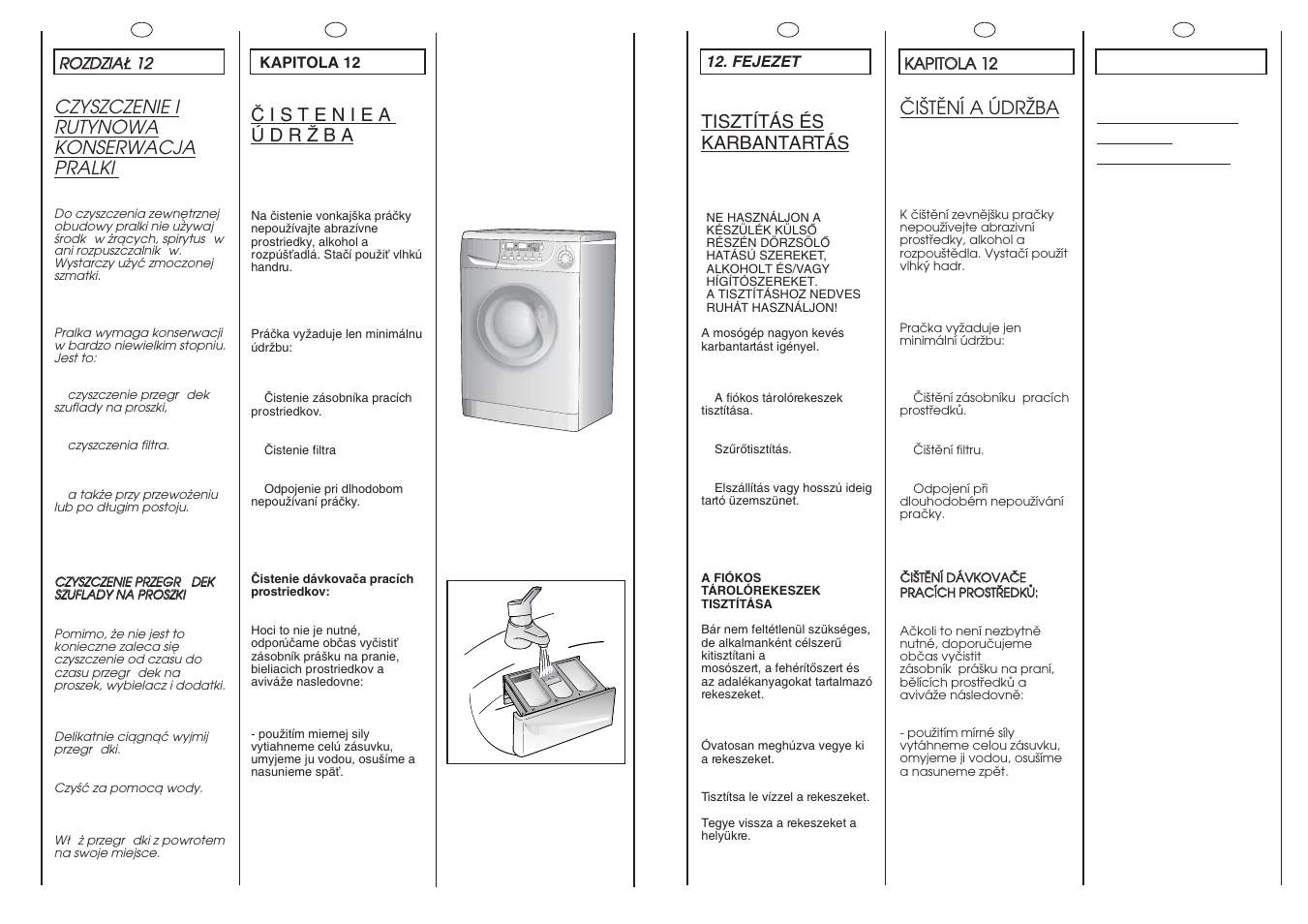 Cleaning and routine maintenance, Öiätëní a údrïba, Czyszczenie i rutynowa konserwacja pralki | Tisztítás és karbantartás | Candy C 1150D-16S User Manual | Page 35 / 41