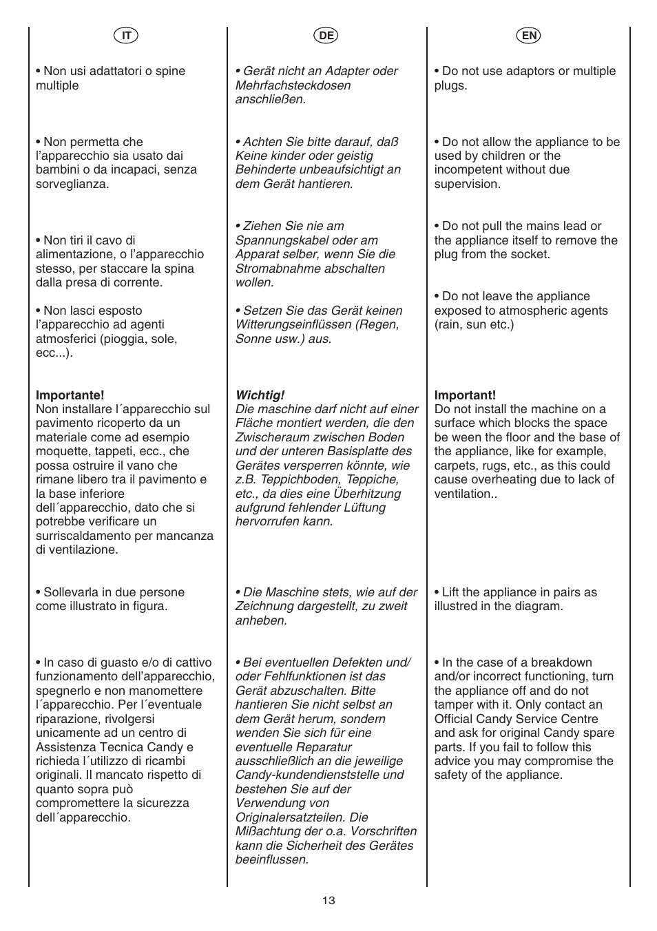 Candy AB CST 10 M User Manual | Page 13 / 48