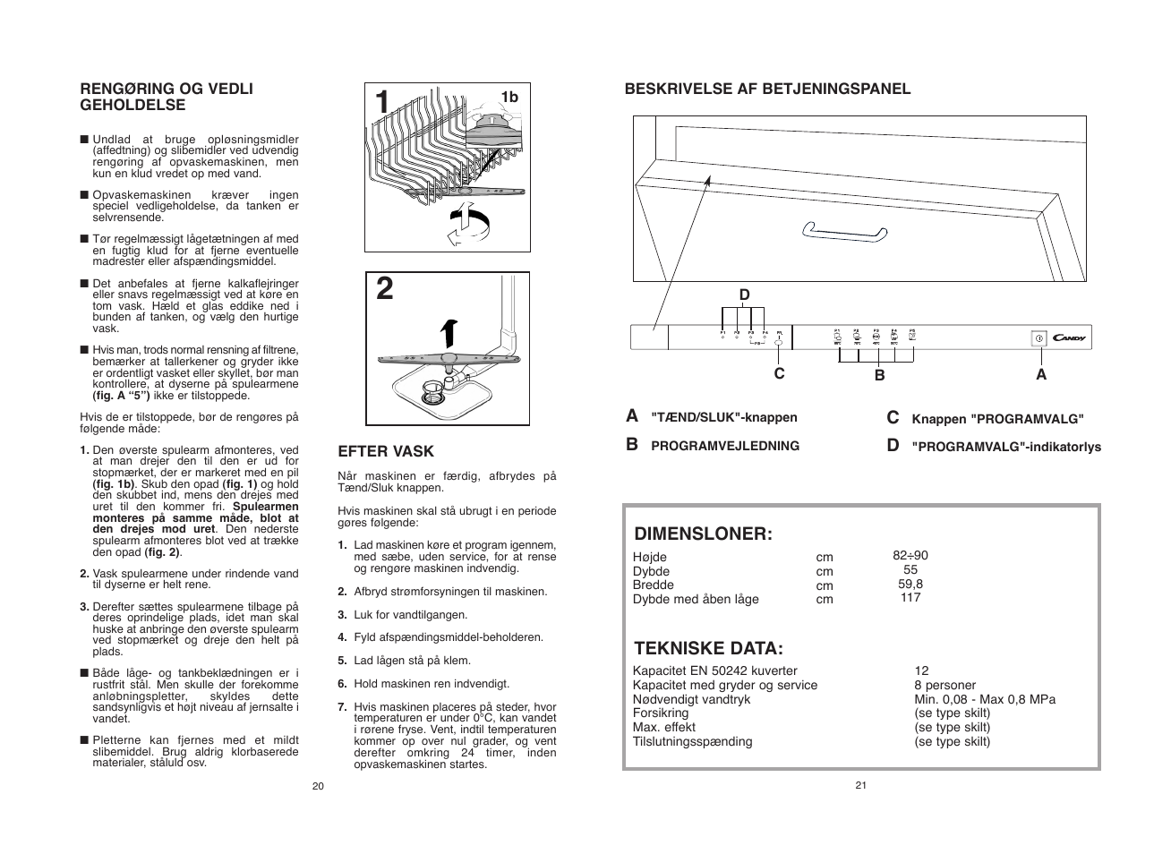 Tekniske data: dimensloner | Candy CDI 1010__2-S User Manual | Page 11 / 69