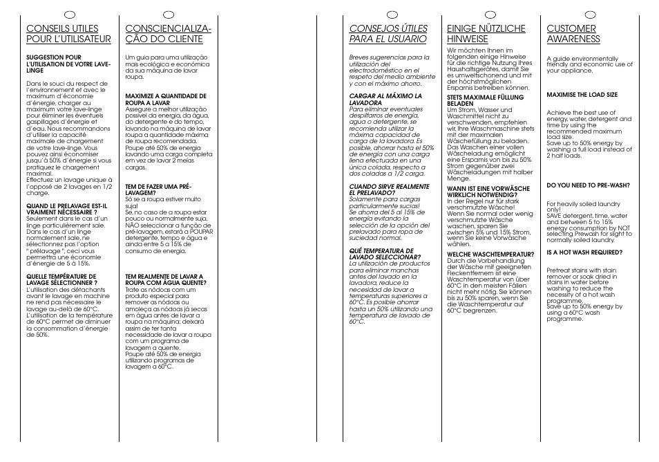 Conseils utiles pour l’utilisateur, Consciencializa- ção do cliente, Customer awareness | Einige nützliche hinweise, Consejos útiles para el usuario | Candy CB 412 XT User Manual | Page 18 / 33