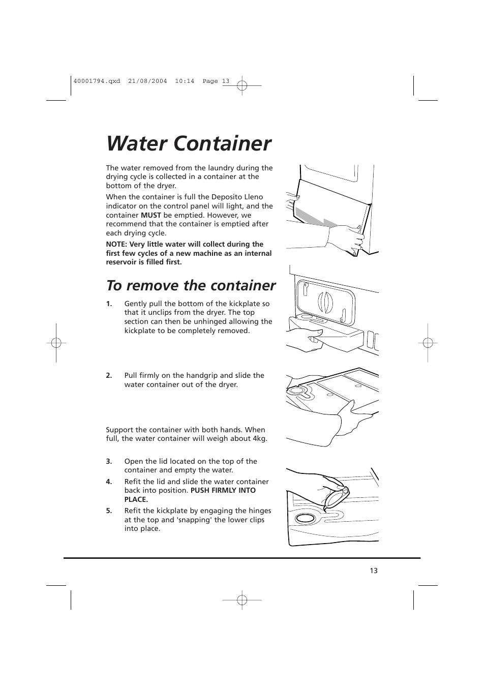 Water container | Candy AB CDC 668 - SY User Manual | Page 13 / 40