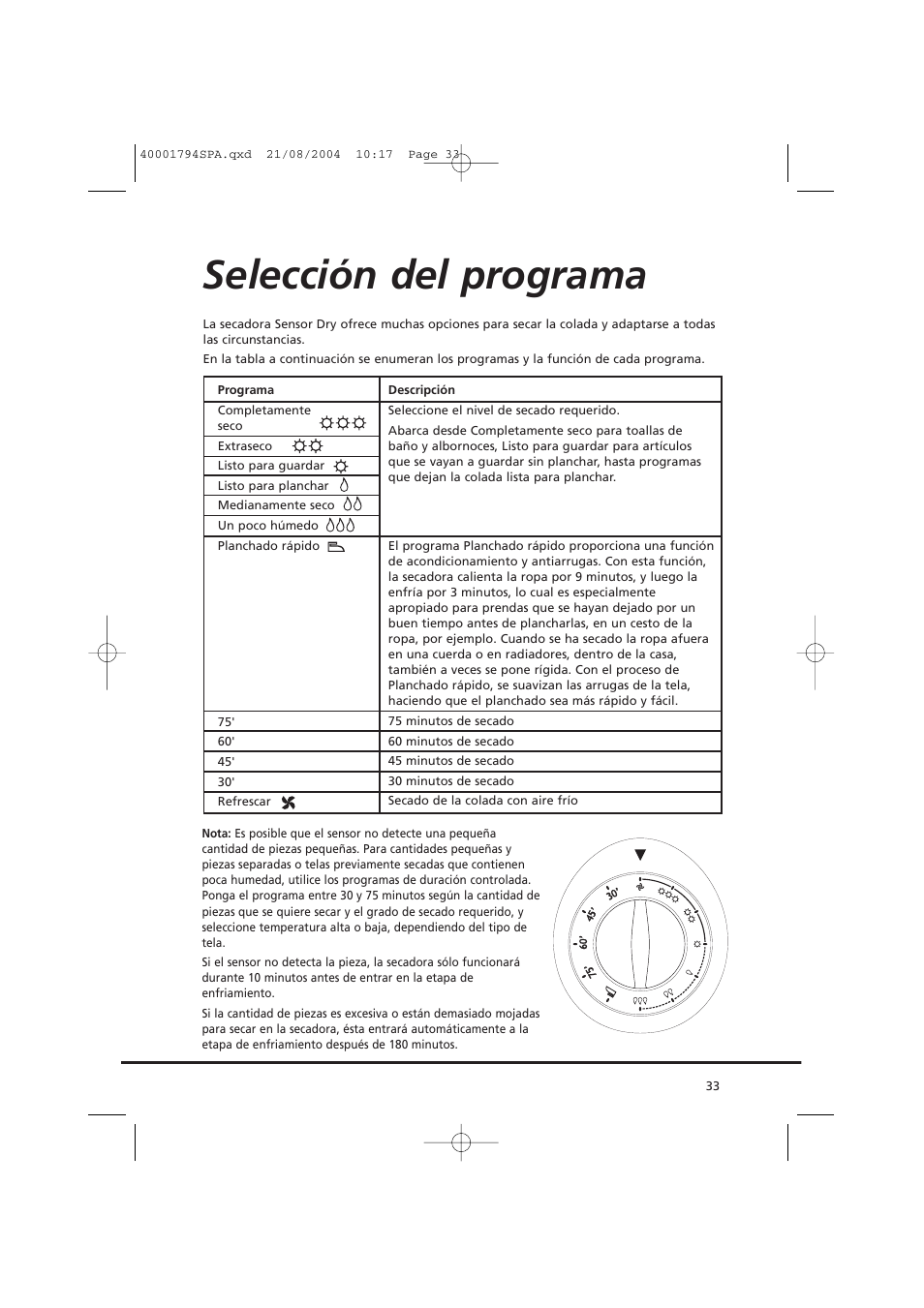 Selección del programa | Candy AB CDC 668 - SY User Manual | Page 33 / 40