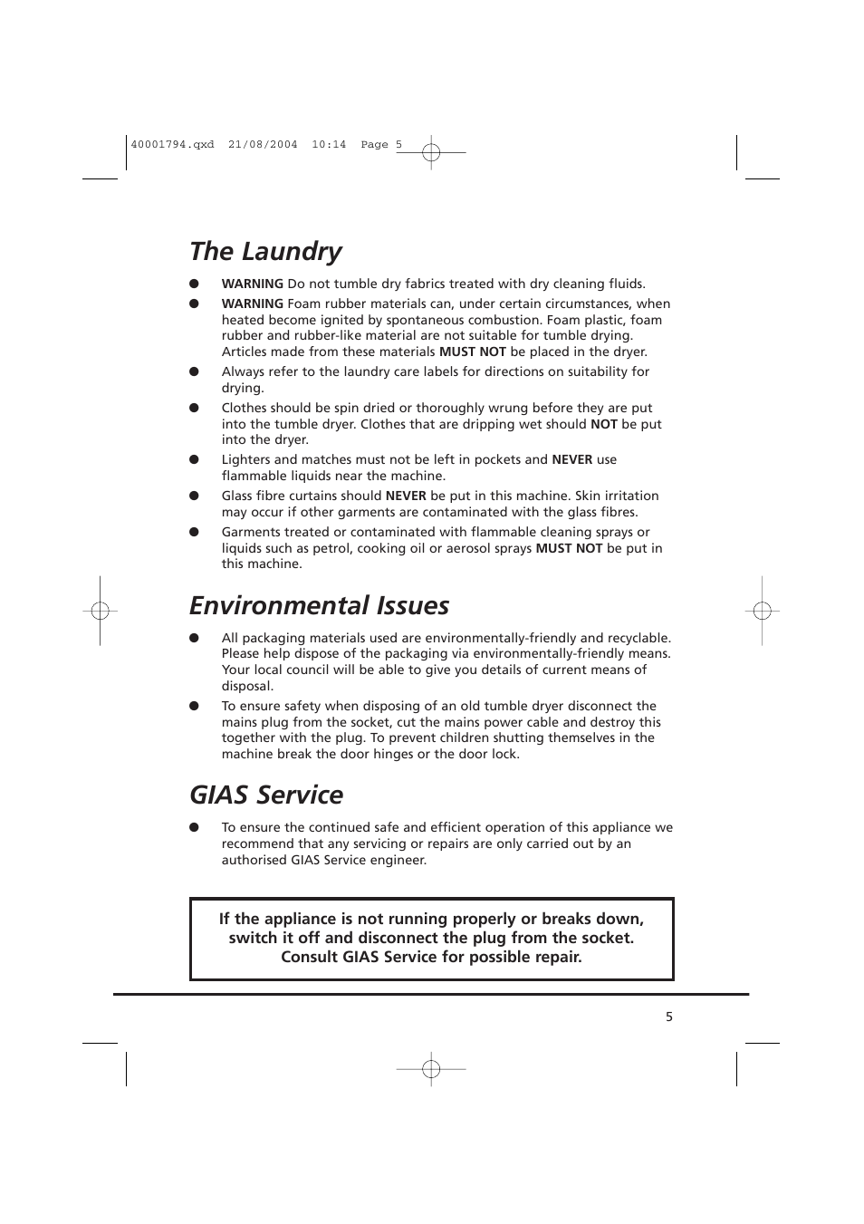 The laundry, Environmental issues, Gias service | Candy AB CDC 668 - SY User Manual | Page 5 / 40