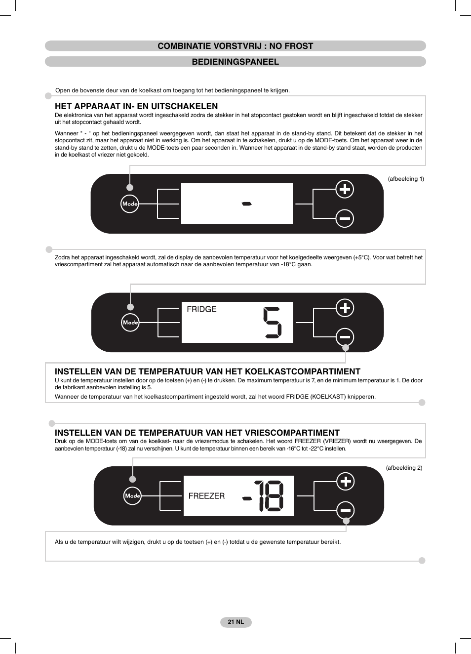 Combinatie vorstvrij : no frost bedieningspaneel, Het apparaat in- en uitschakelen | Candy CSCN 7615 E User Manual | Page 21 / 32