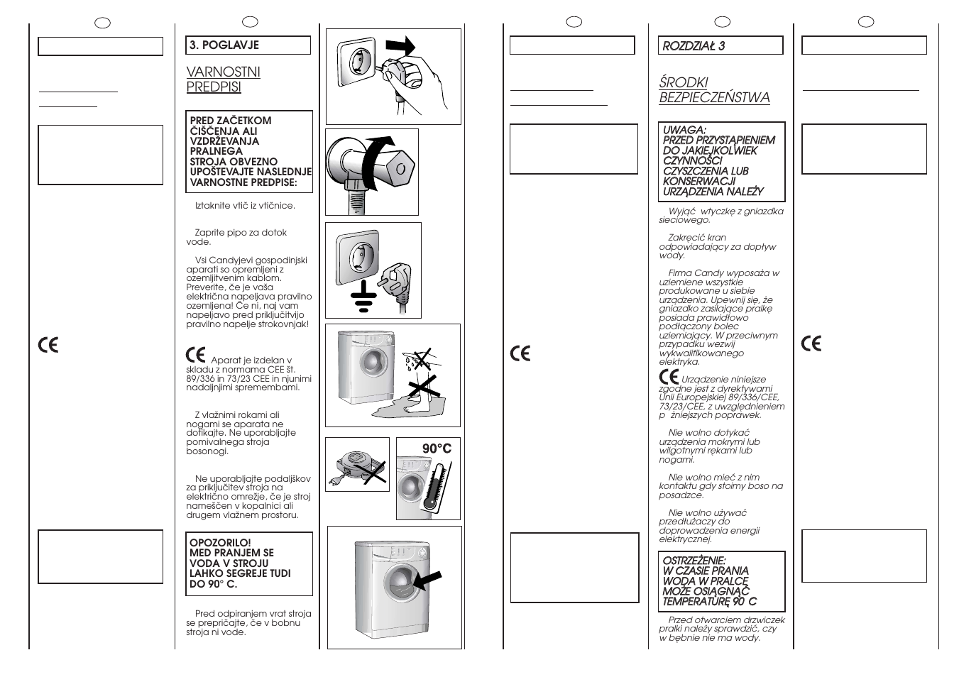 Mesures de securite, Sicherheits- vorschriften, Safety measures | Varnostni predpisi, Érodki bezpieczeñstwa | Candy WD ALISE'CMD 106-16S User Manual | Page 6 / 49
