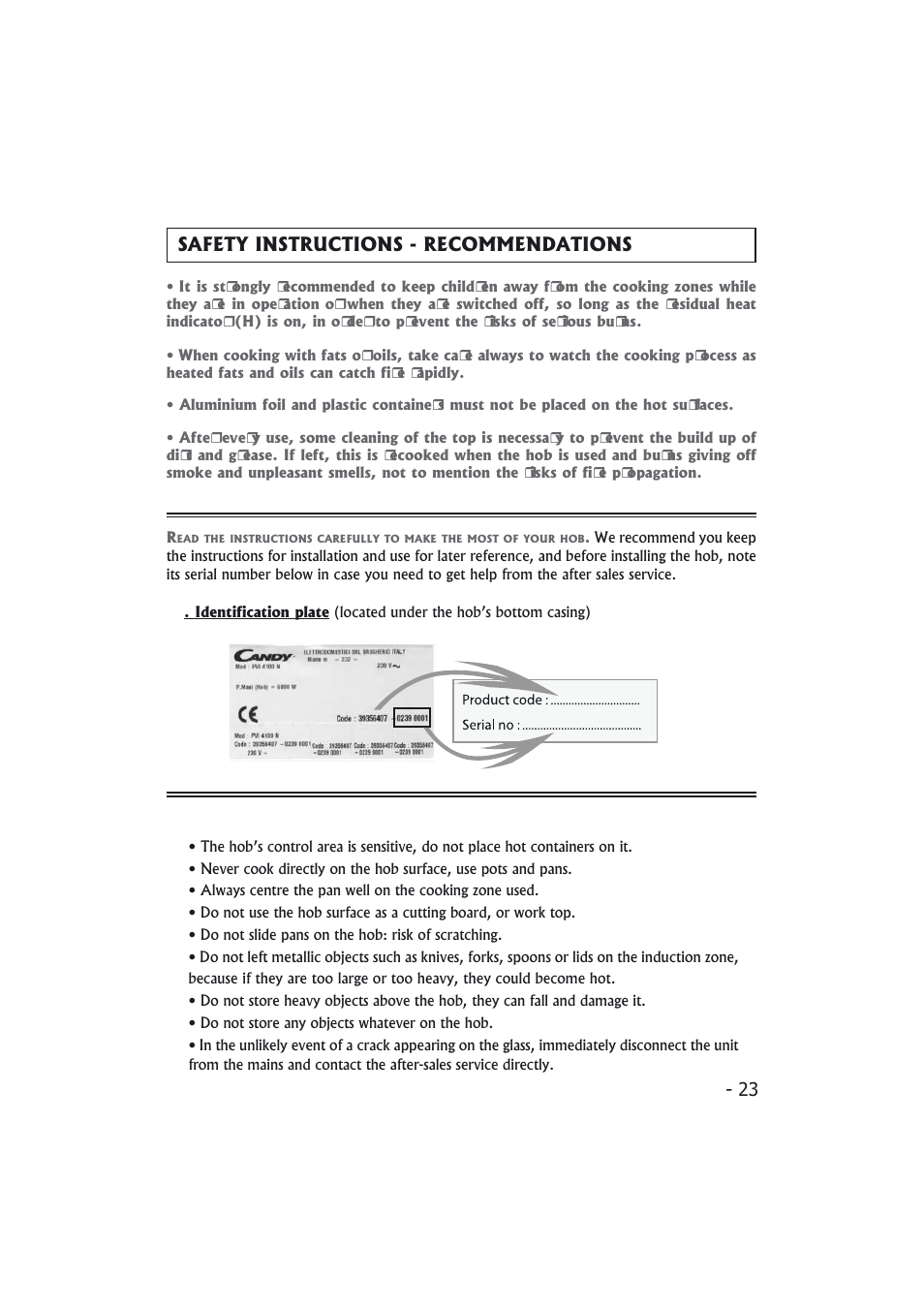 Safety instructions - recommendations | Candy PMI 4100 N User Manual | Page 23 / 64
