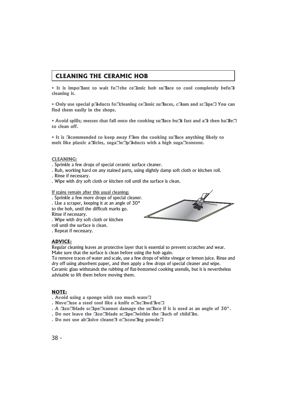 Cleaning the ceramic hob | Candy PMI 4100 N User Manual | Page 38 / 64