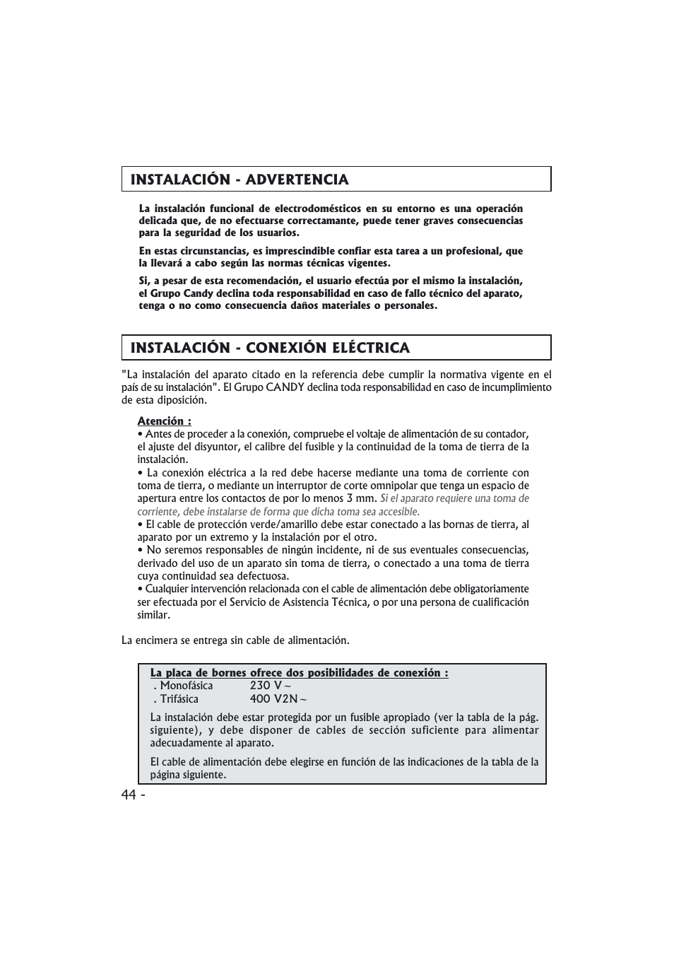 Candy PMI 4100 N User Manual | Page 44 / 64