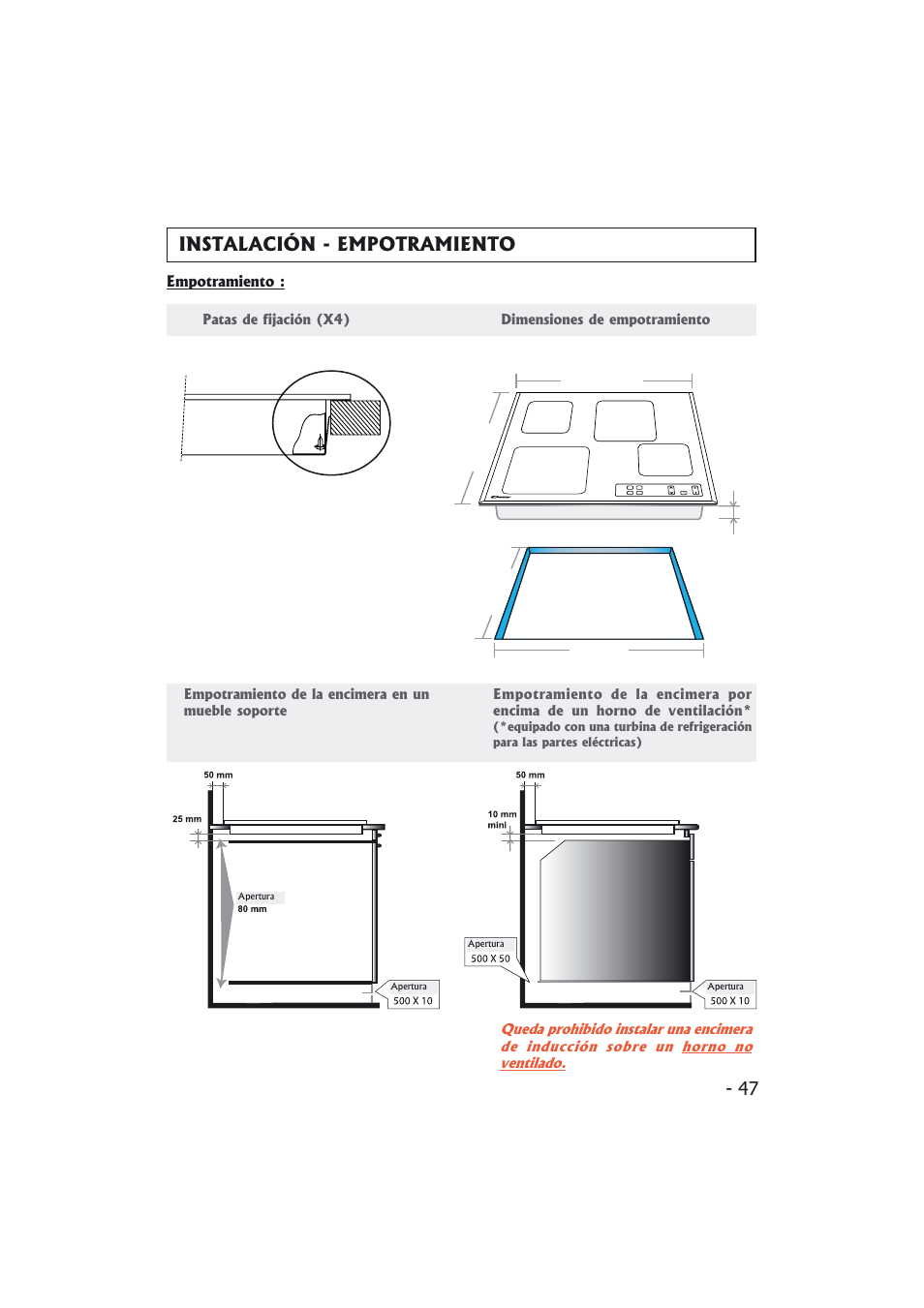 Instalación - empotramiento | Candy PMI 4100 N User Manual | Page 47 / 64