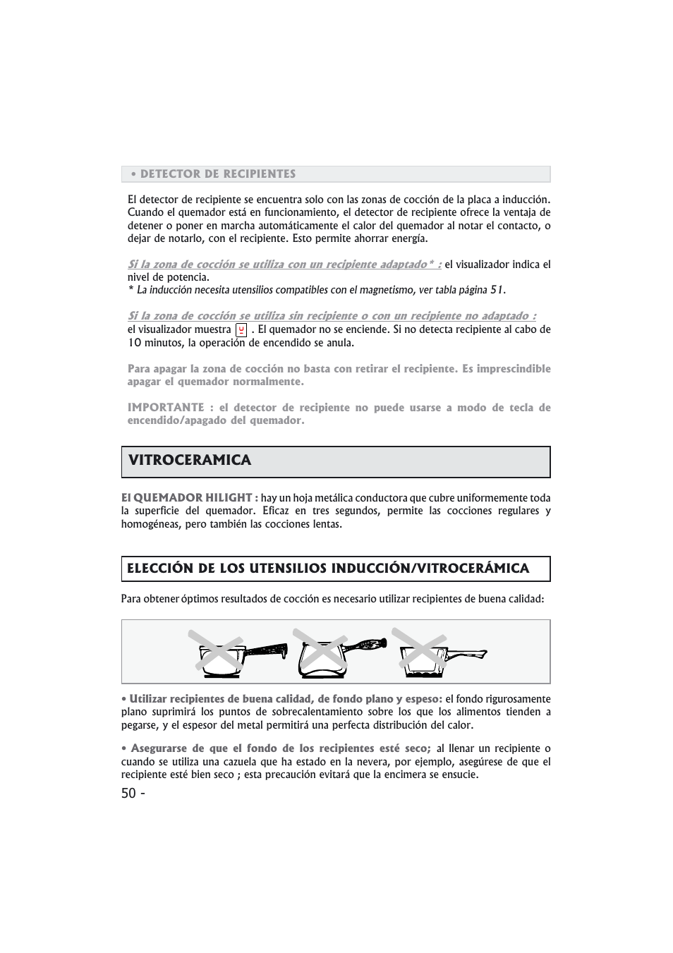 Vitroceramica | Candy PMI 4100 N User Manual | Page 50 / 64