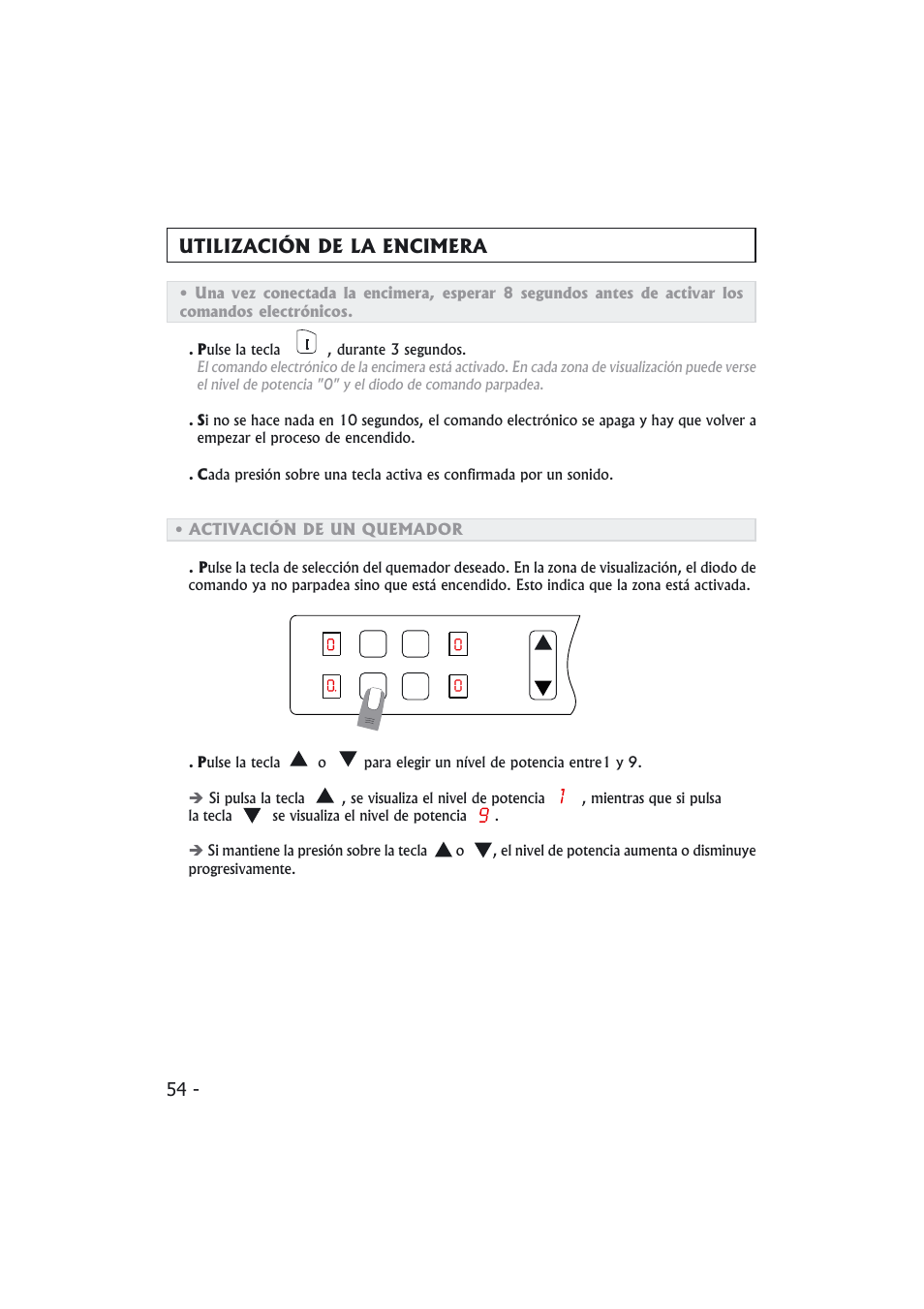 Utilización de la encimera | Candy PMI 4100 N User Manual | Page 54 / 64
