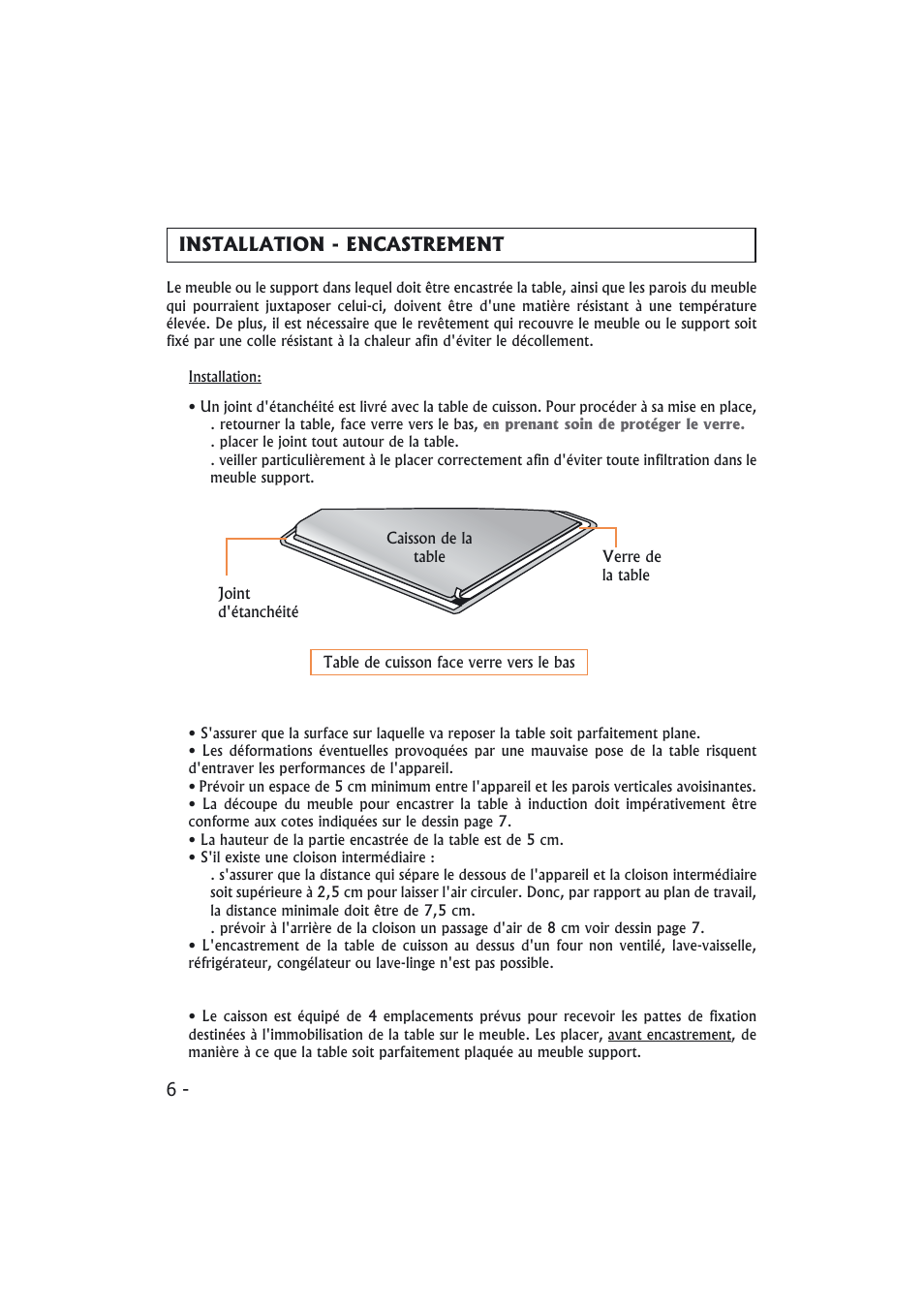 Installation - encastrement | Candy PMI 4100 N User Manual | Page 6 / 64