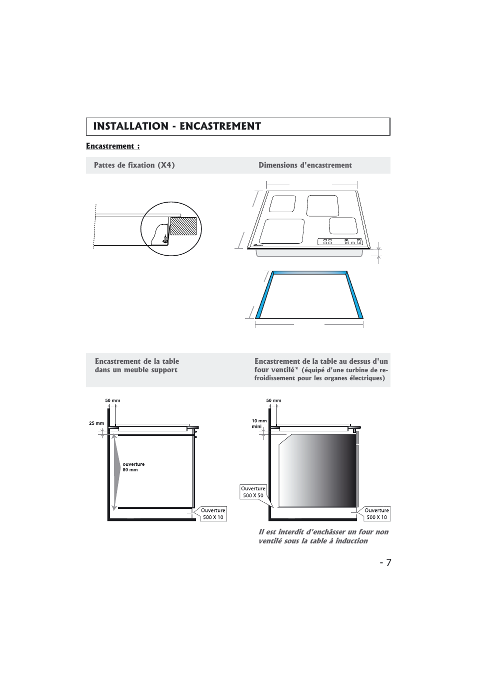 Installation - encastrement | Candy PMI 4100 N User Manual | Page 7 / 64