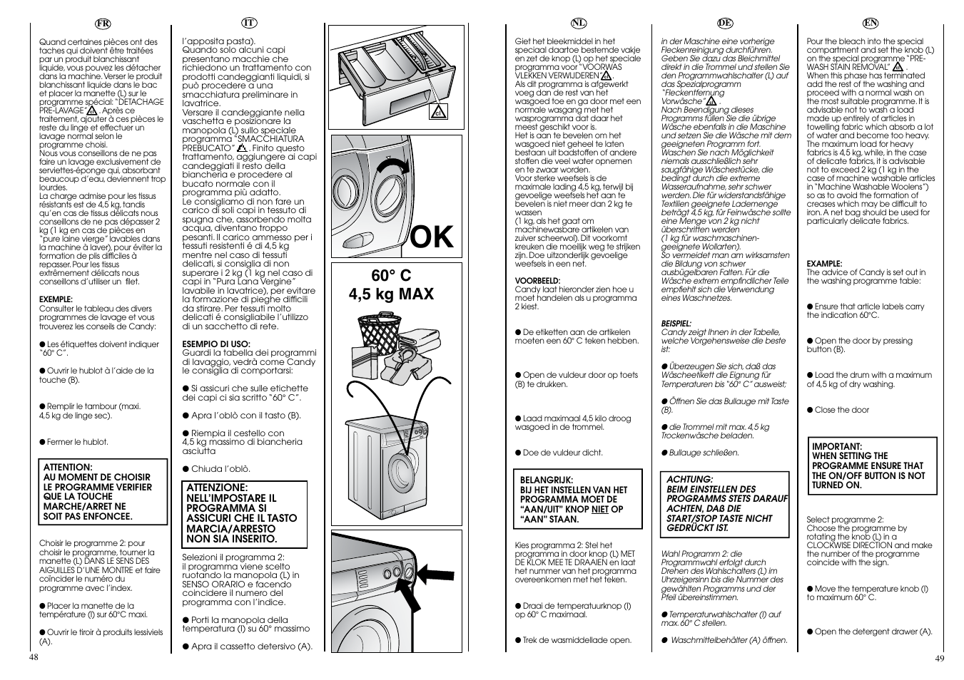 60° c 4,5 kg max | Candy CBE 1025 T User Manual | Page 25 / 33