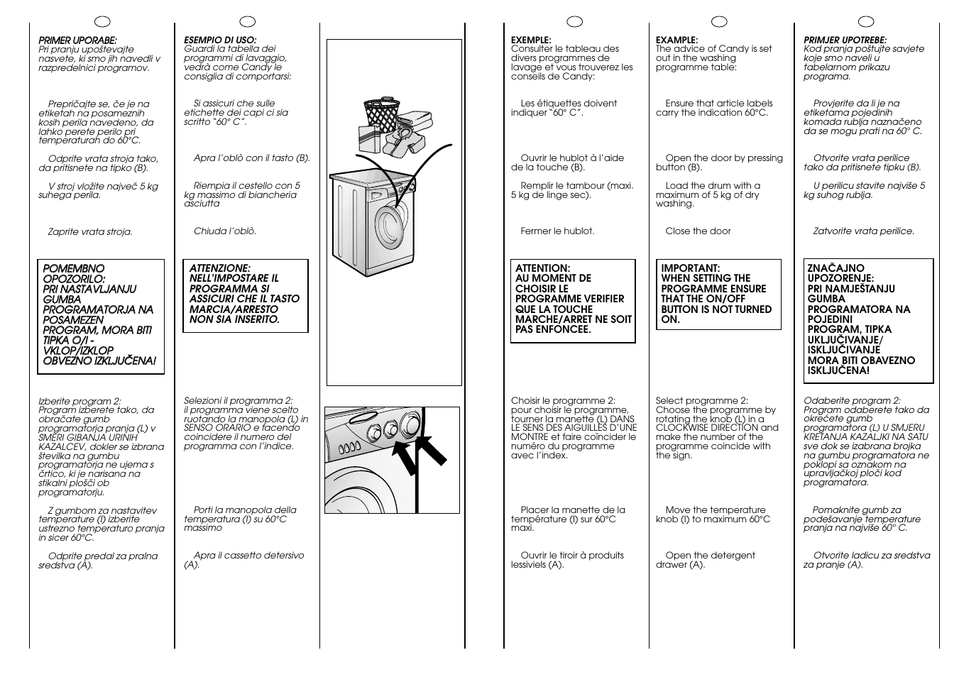 60° c 5 kg max | Candy CG 654 XT User Manual | Page 26 / 33