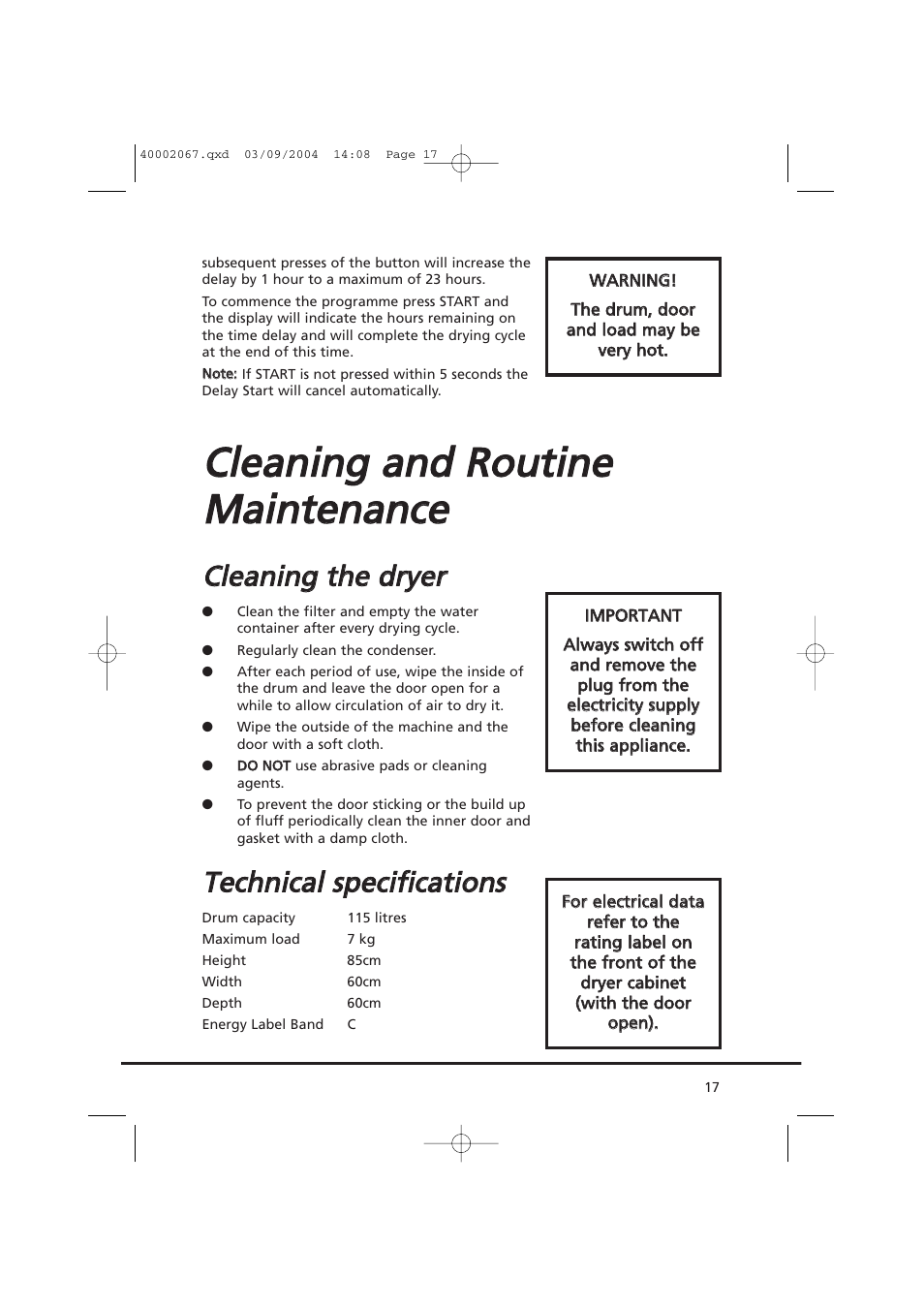 Cclle ea an niin ng g tth he e d drry ye err | Candy AB CDC 779 XT - 88 SY User Manual | Page 17 / 76