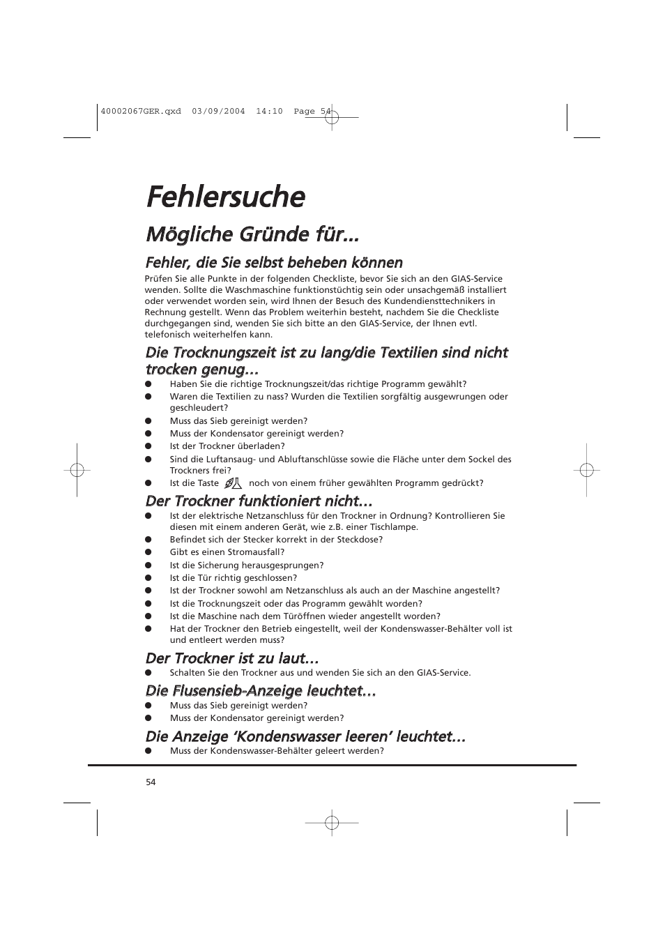 Ffe eh hlle errssu ucch he e, Mmö ög glliicch he e g grrü ün nd de e ffü ürr | Candy AB CDC 779 XT - 88 SY User Manual | Page 54 / 76