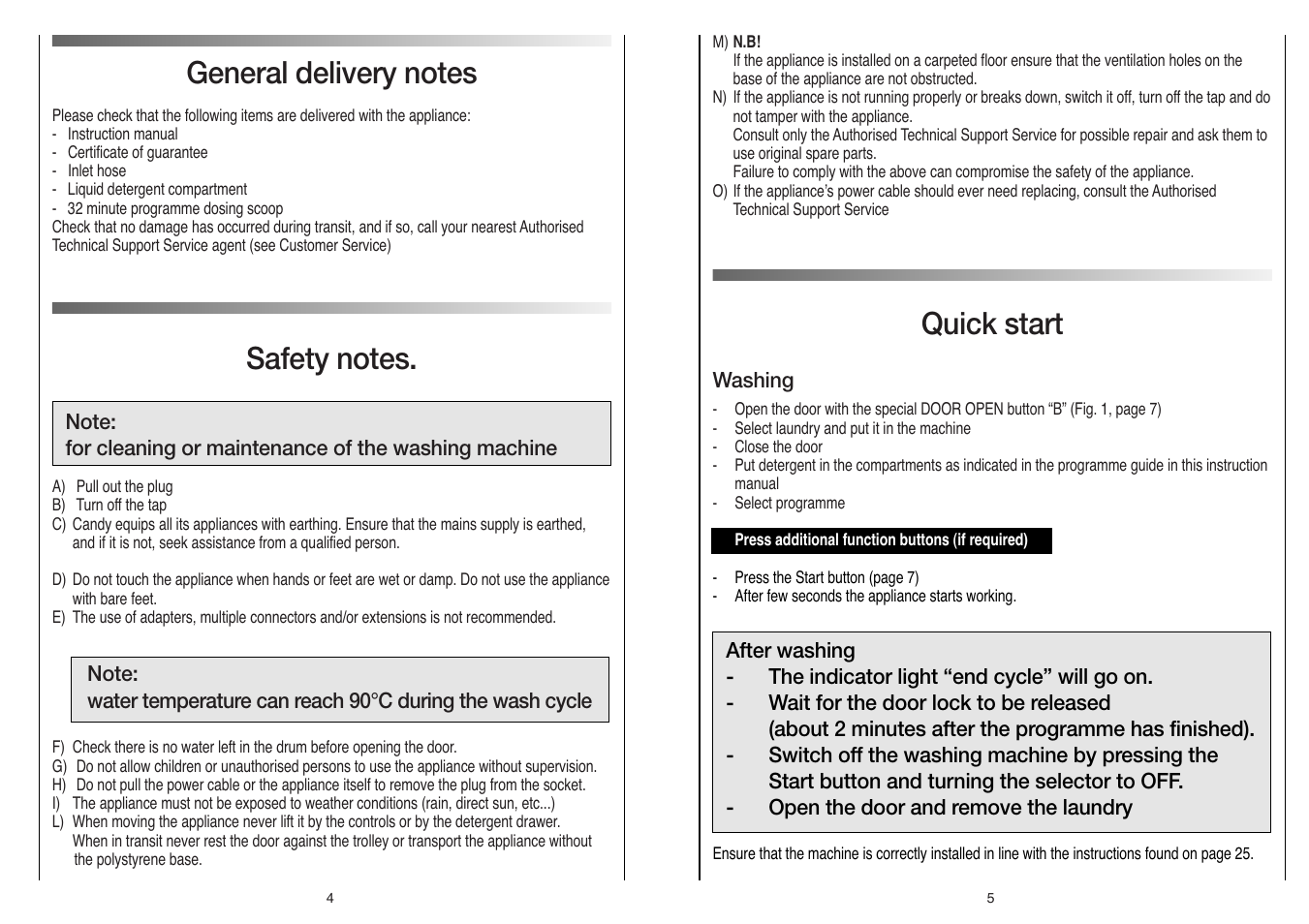 Quick start | Candy LBCBL 166 UK User Manual | Page 3 / 17