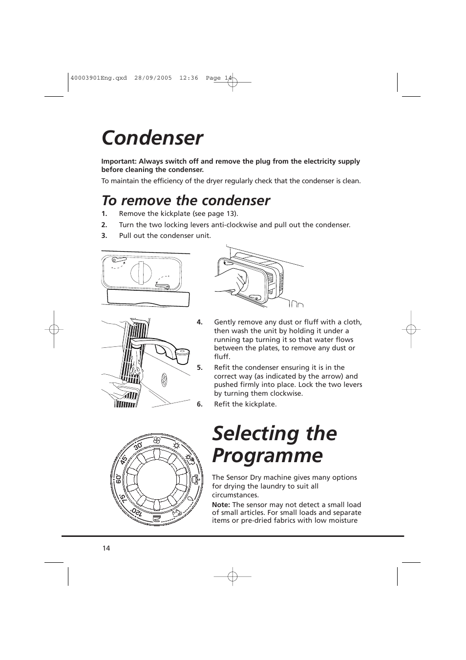 Condenser selecting the programme | Candy CC2 67-80 User Manual | Page 14 / 24