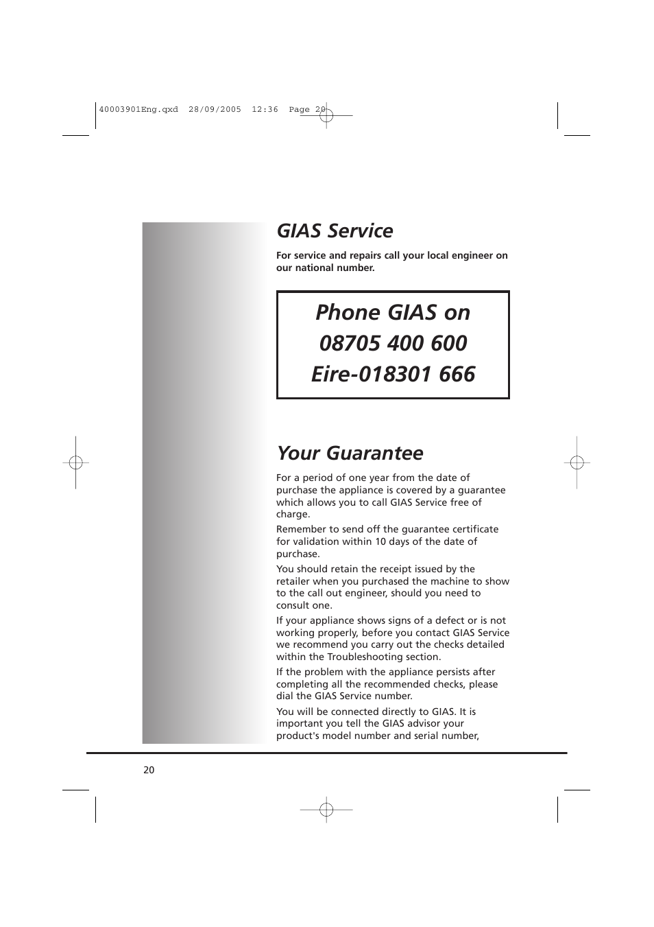 Gias service, Your guarantee | Candy CC2 67-80 User Manual | Page 20 / 24