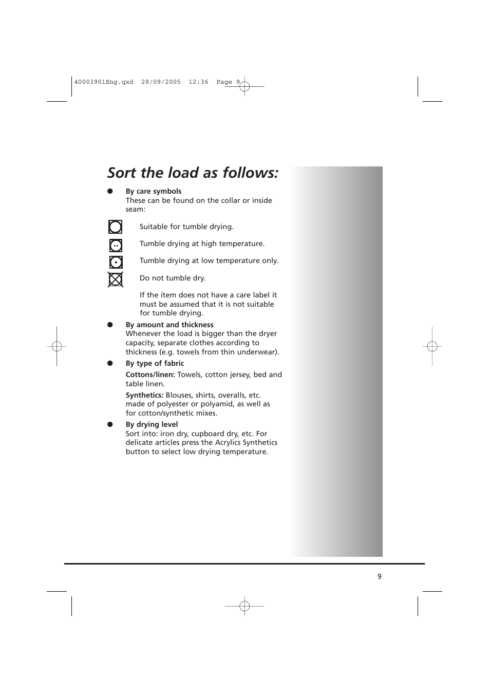 Sort the load as follows | Candy CC2 67-80 User Manual | Page 9 / 24