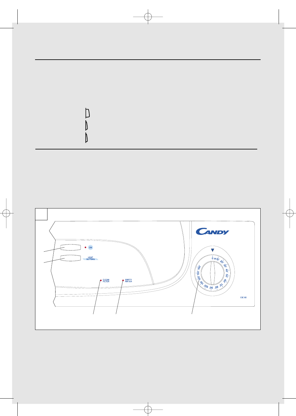 Control panel and indicator lights drying guide | Candy CIC 60 User Manual | Page 8 / 12