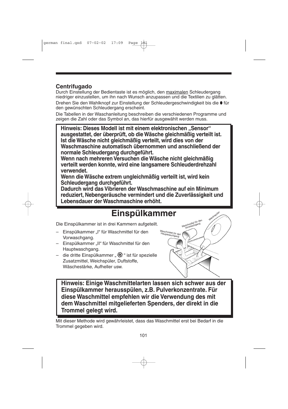 Einspülkammer, Centrifugado | Candy LMOH VARIO 7 User Manual | Page 101 / 120