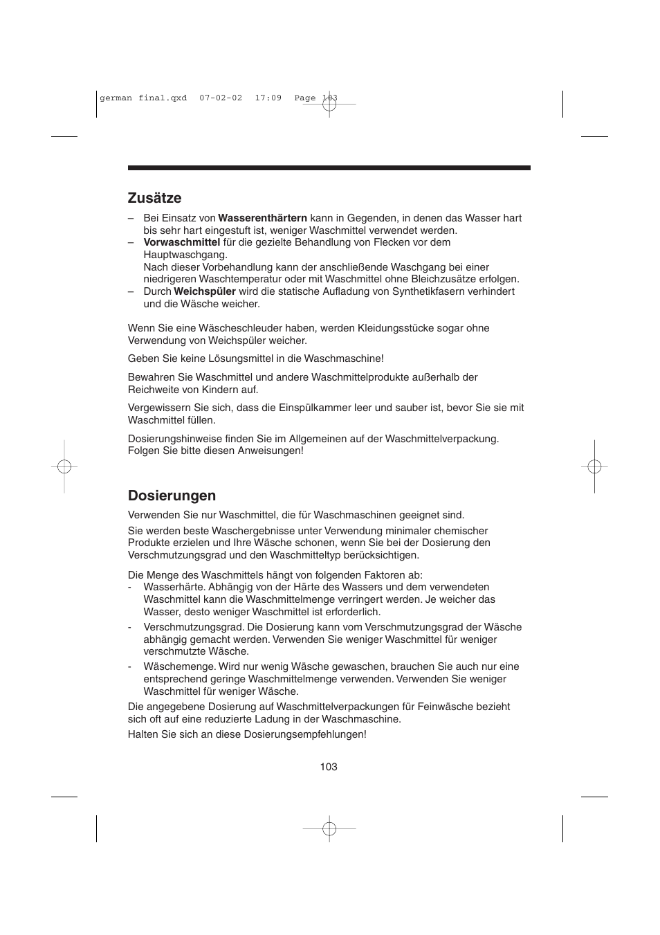 Zusätze, Dosierungen | Candy LMOH VARIO 7 User Manual | Page 103 / 120