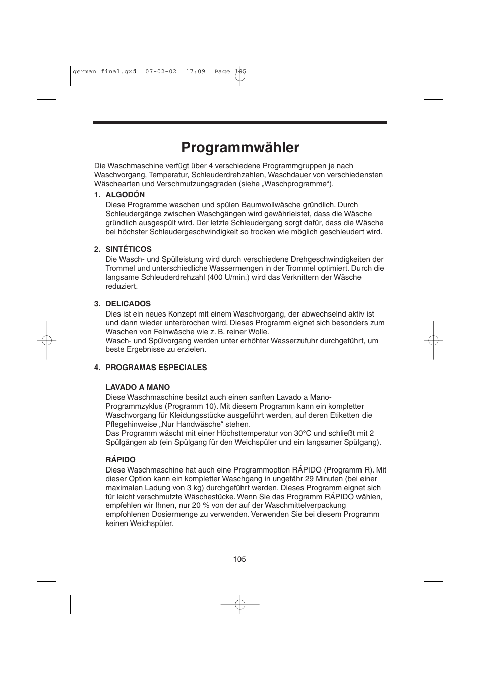 Programmwähler | Candy LMOH VARIO 7 User Manual | Page 105 / 120