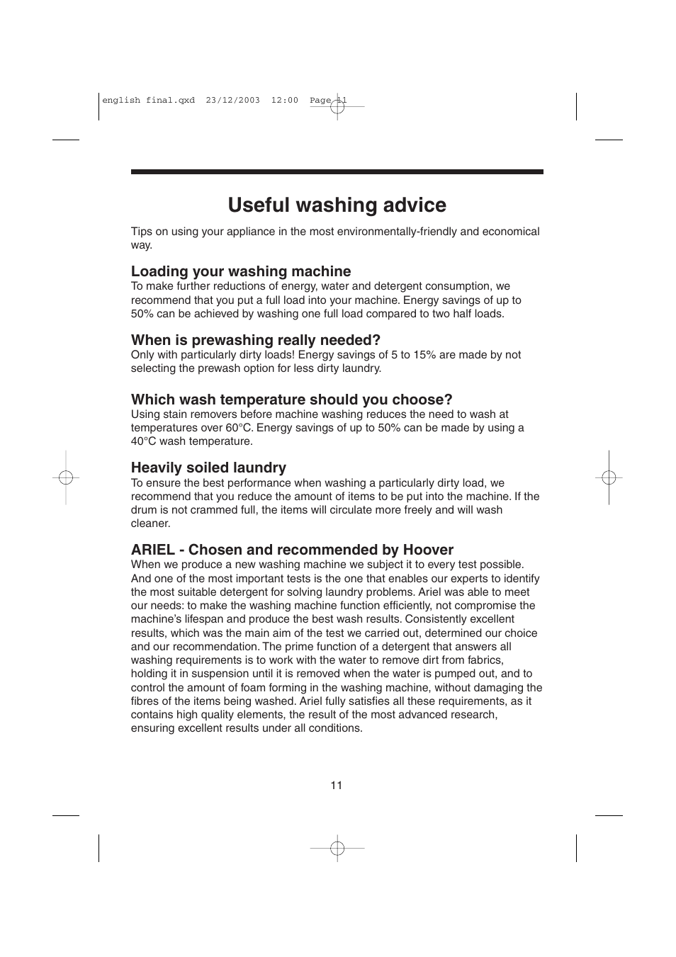 Useful washing advice | Candy LMOH VARIO 7 User Manual | Page 11 / 120